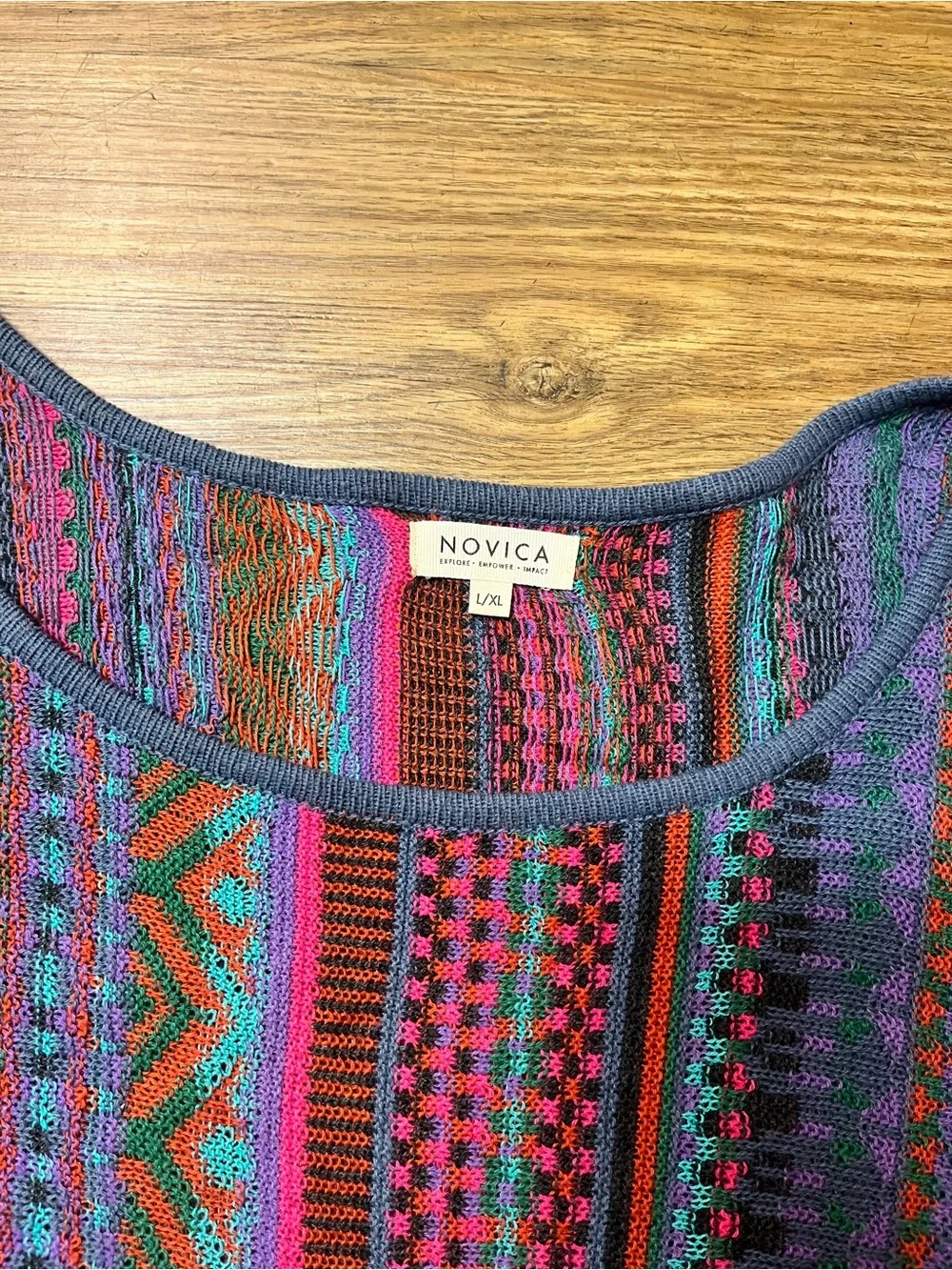 NOVICA Peruvian Knit Poncho Sweater Alpaca Blend Multicolor Striped Boho Fiesta